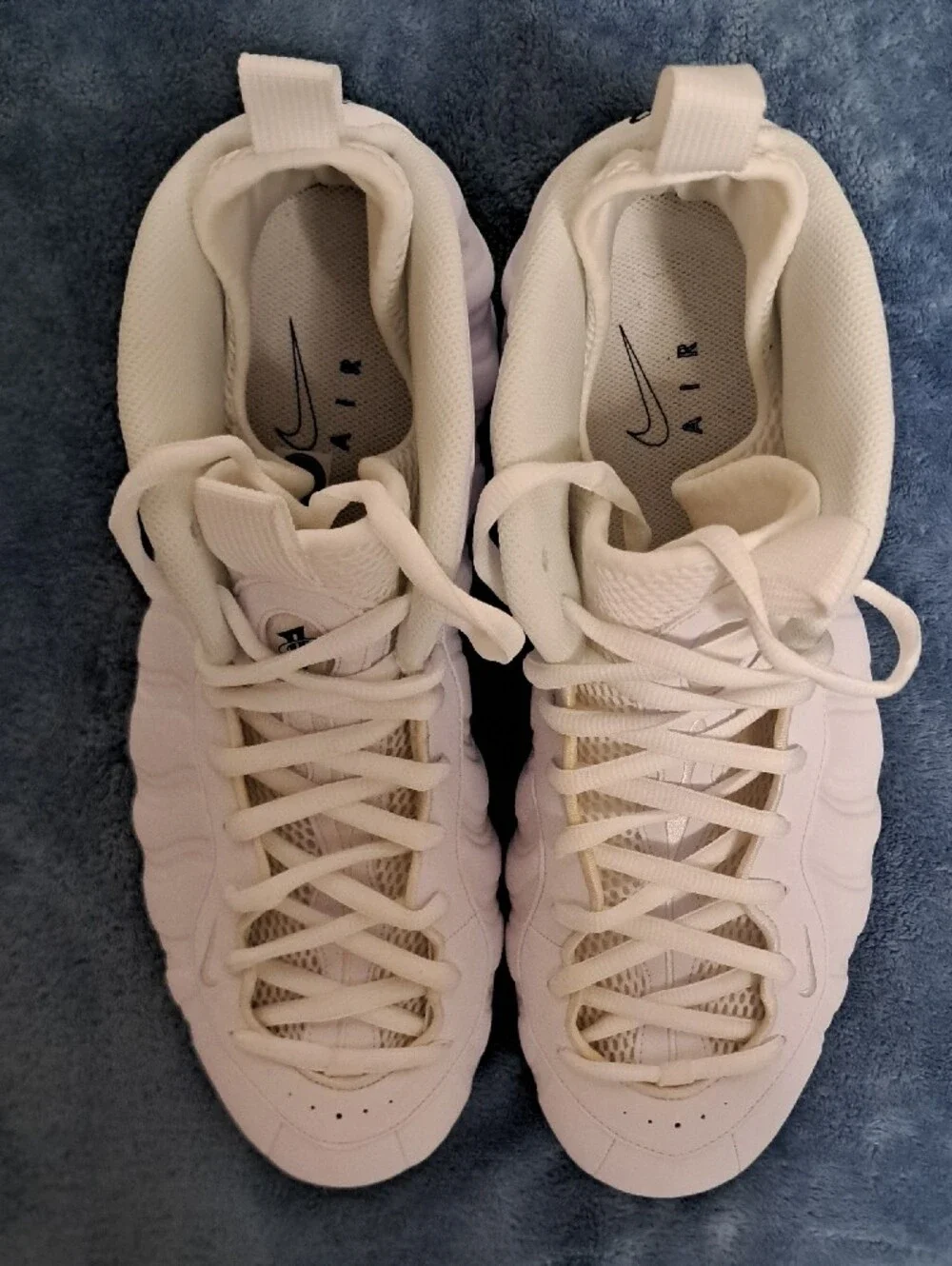 Nike Men’s Triple White Foamposite-Style Athletic Sneakers